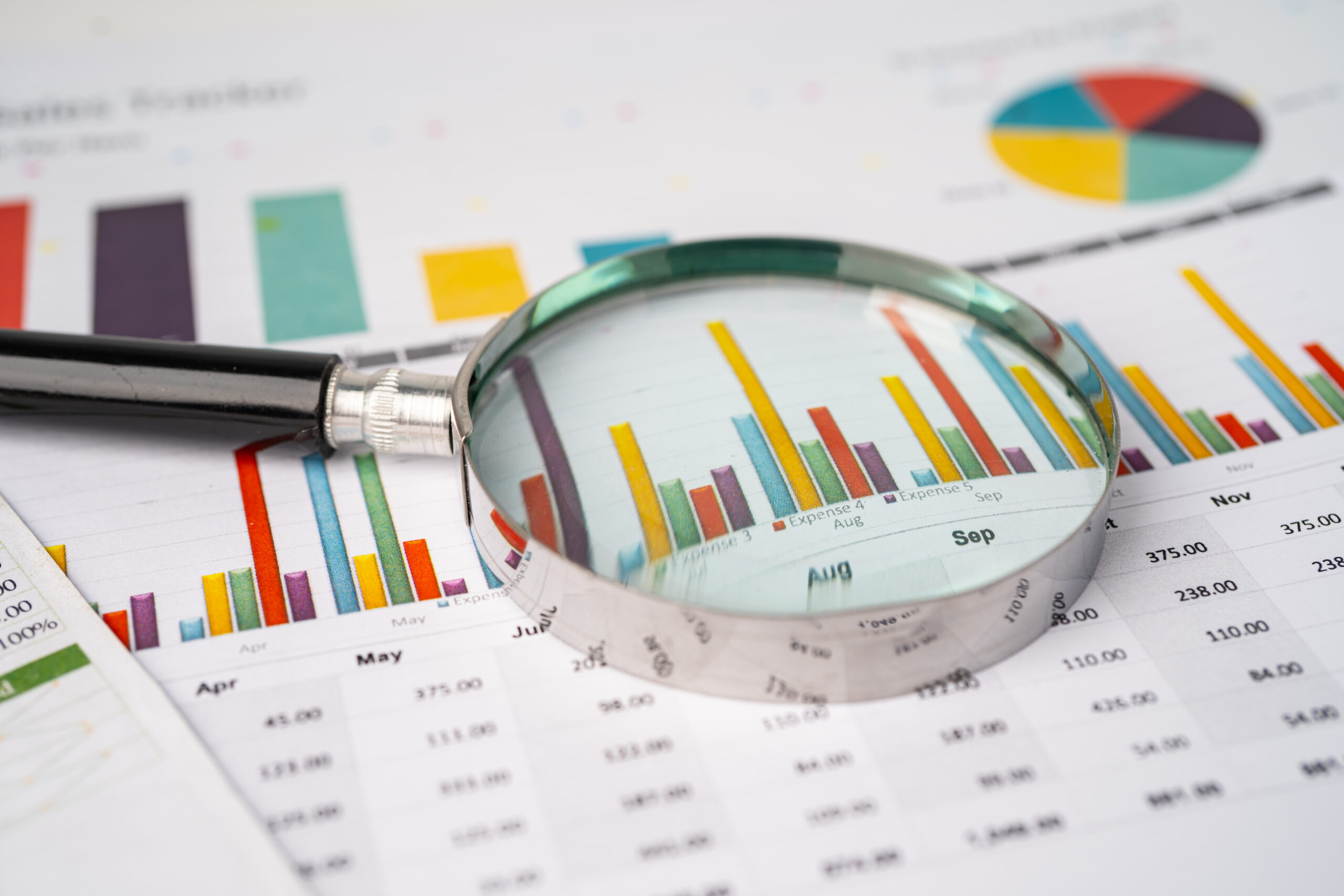 Magnifying,Glass,On,Charts,Graphs,Paper.,Financial,Development,,Banking,Account, Qatar Airways is the official F1 airline partner